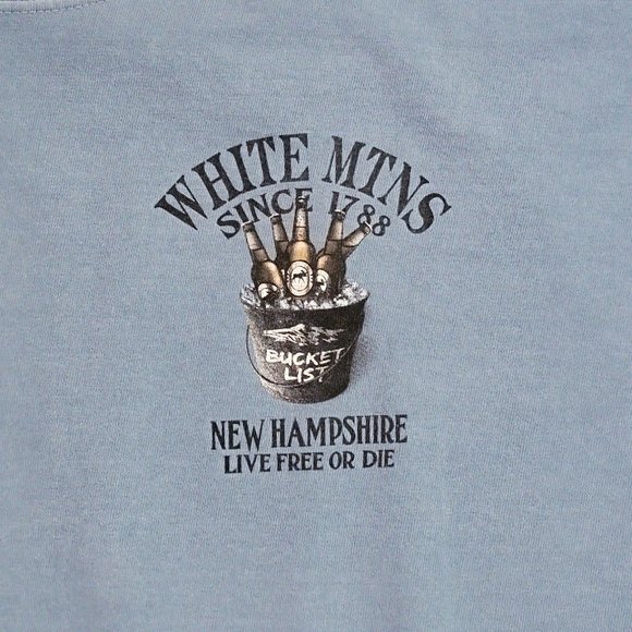 White MTNS Bucket List NH Front and Back Graphic Blue Gildan T-Shirt 2XL - Picture 2 of 5